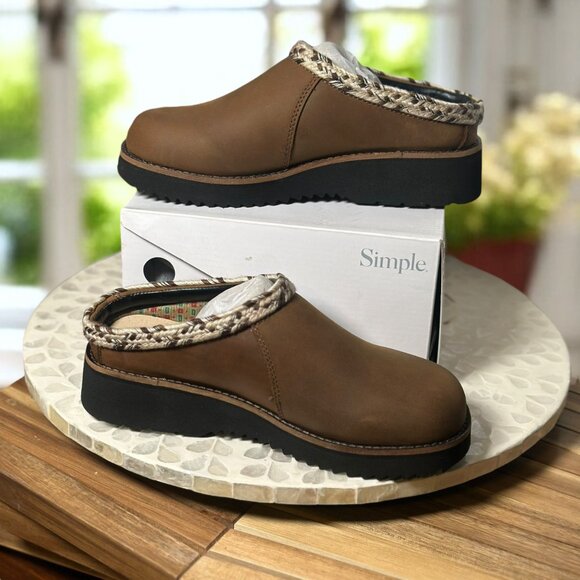 Simple $149 Leather Clog Mules Women’s 6 Brown Platform Slip-On Boho Comfortcore - Picture 11 of 14